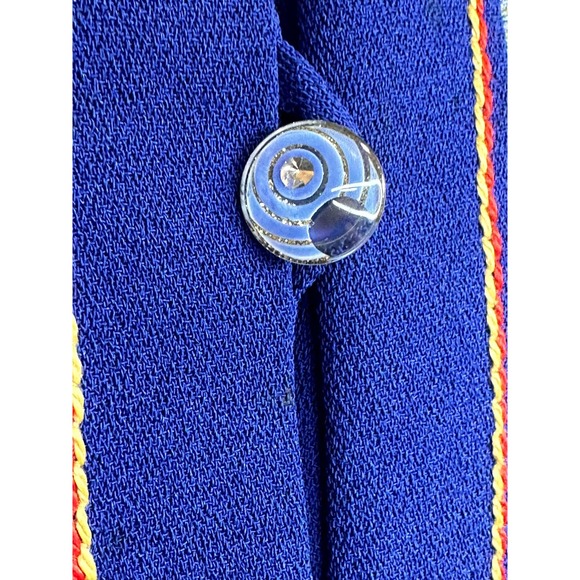 Vintage Asian Tapestry Royal Blue Button Down Crepe Jacket 3/4 Sleeves sz XL - Picture 4 of 5